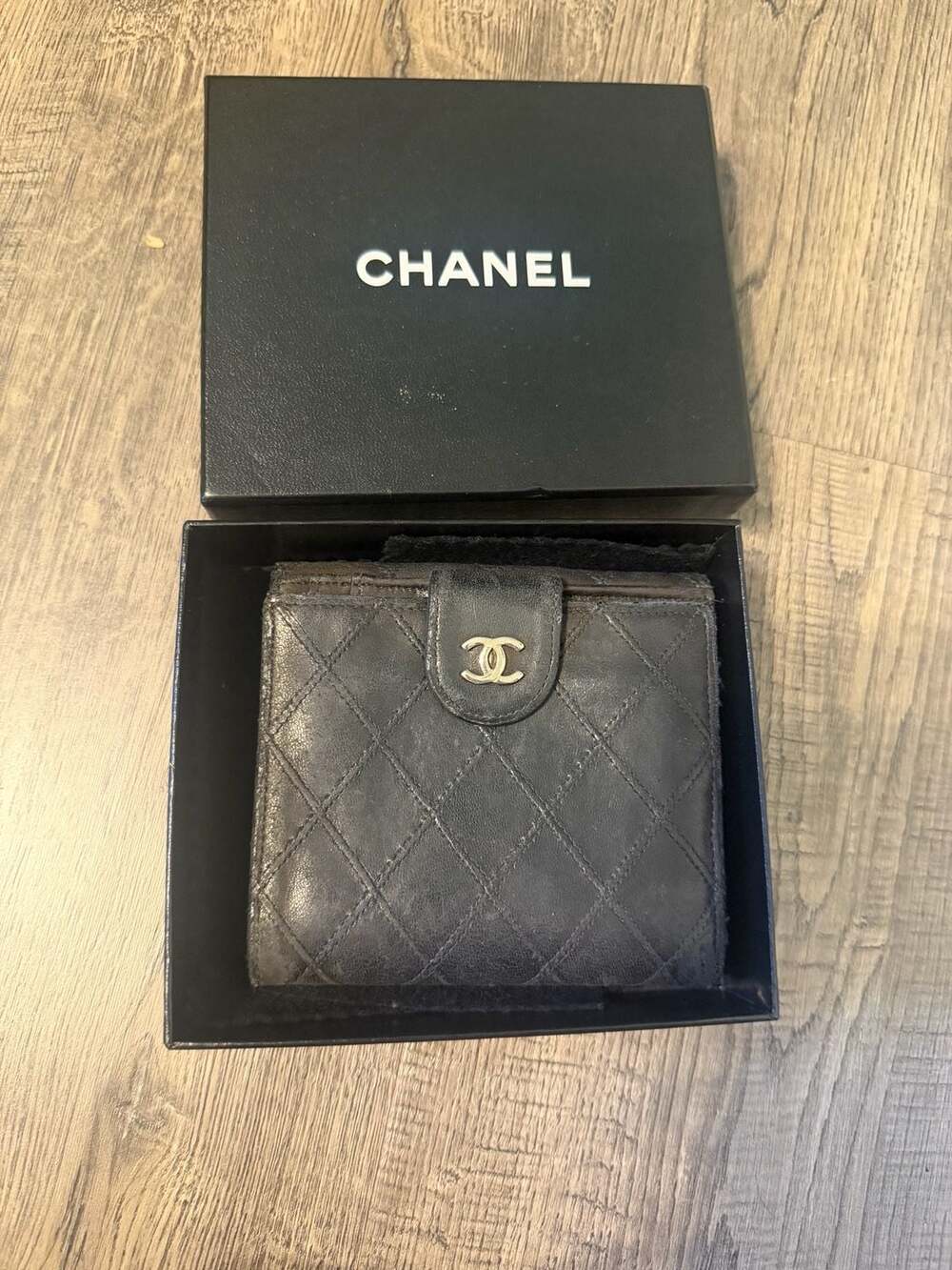 Chanel Vintage Black Quilted Lambskin Leather Bifold Wallet with CC Logo